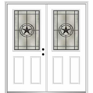 Elegant Star 72 in. x 80 in. 2-Panel Left-Hand/Inswing 1/2 Lite Decorative Glass Primed Fiberglass Prehung Front Door
