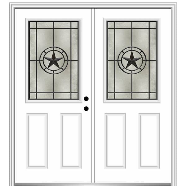 MMI DOOR Elegant Star 72 in. x 80 in. 2-Panel Left-Hand/Inswing 1/2 Lite Decorative Glass Primed Fiberglass Prehung Front Door