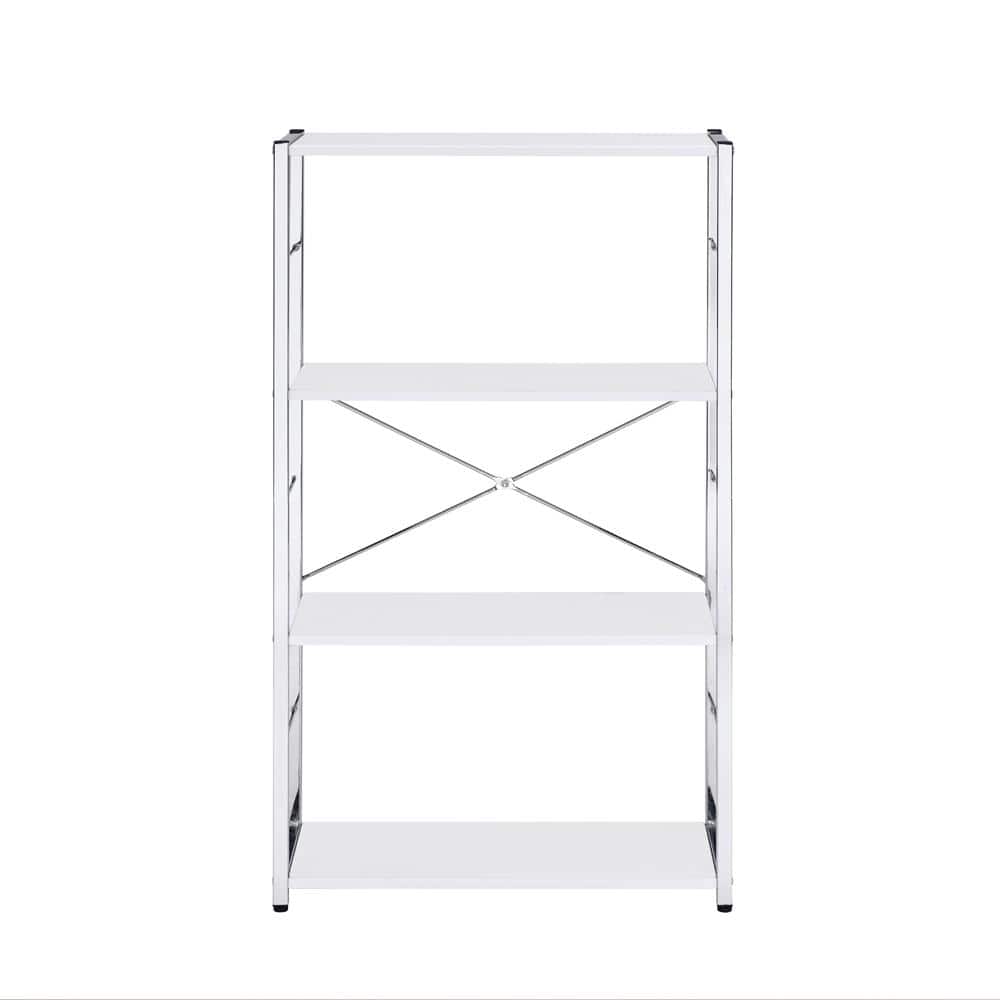 White and Chrome Adjustable 4-Tier Metal Frame Bookshelf