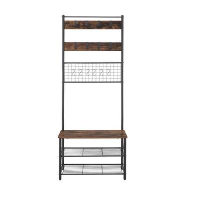 GOOD & GRACIOUS Rustic Brown Shoe Rack with Coat Hooks, Hall Tree with ...