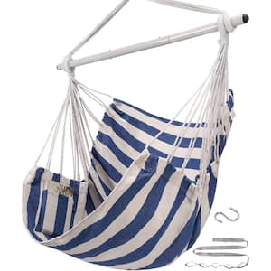 4 ft. Hanging Hammock Chair Rope Swing for Outdoor Patio, Bedroom, Porch, Deck(Blue and White)
