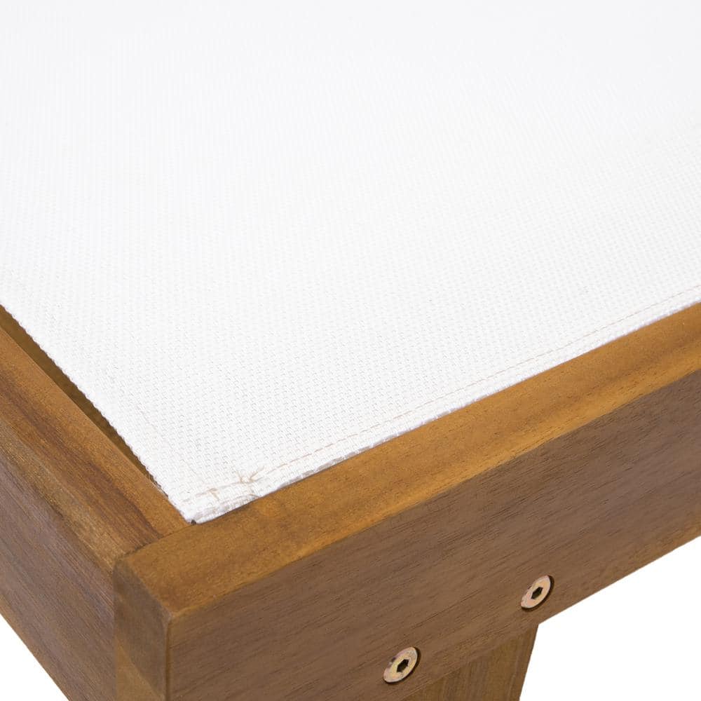 Teak and White Mesh Outdoor Adjustable Chaise Lounge