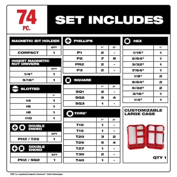 SHOCKWAVE Impact Duty Alloy Steel Screw Driver Bit Set (74-Piece)