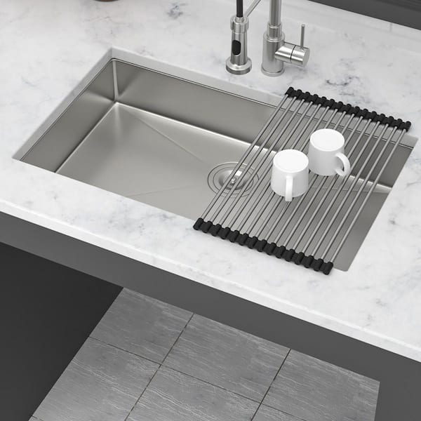 27 in. Undermount ADA Single Bowl 16 Gauge Brushed Nickel Stainless Steel Kitchen Sink with Bottom Grids
