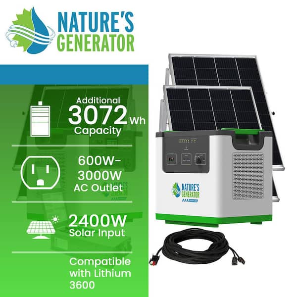 Lithium 3600-Watt Continuous / 7200W Peak Solar Generator with 3600W Lithium Pod, 4 100W Solar Panels Transfer Switch