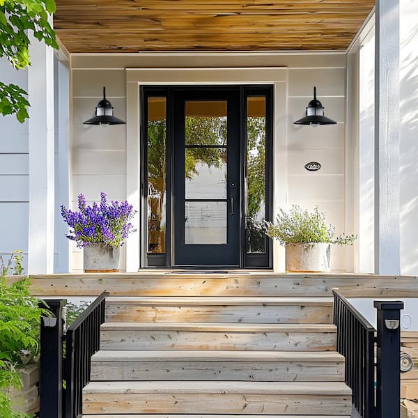 10 in. 1-Light Matte Black Gooseneck Outdoor Wall Lantern Sconces with Clear Frosted Glass, No Bulbs Included (2-Pack)