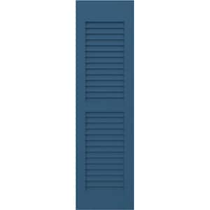 Americraft 15 in. W x 38 in. H 2-Equal Louver Exterior Real Wood Shutters Pair in Sojourn Blue
