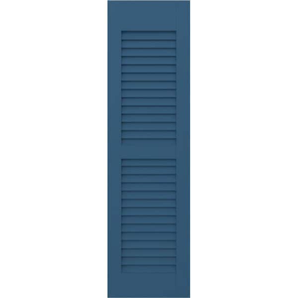 Ekena Millwork Americraft 15 in. W x 38 in. H 2-Equal Louver Exterior Real Wood Shutters Pair in Sojourn Blue
