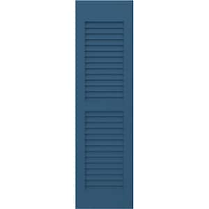 15 in. W x 52 in. H Americraft 2 Equal Louver Exterior Real Wood Shutters Pair in Sojourn Blue