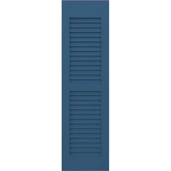 Ekena Millwork Americraft 15 in. W x 68 in. H 2-Equal Louver Exterior Real Wood Shutters Pair in Sojourn Blue