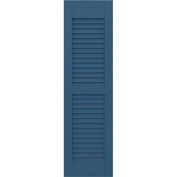 Ekena Millwork Americraft 18 in. W x 45 in. H 2-Equal Louver Exterior Real Wood Shutters Pair in Sojourn Blue
