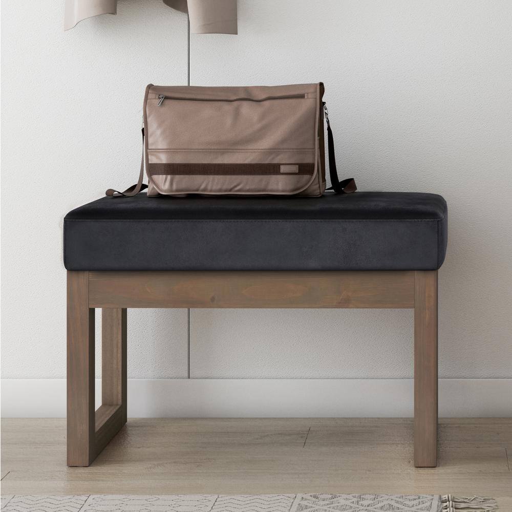Milltown Distressed Black Faux Leather Contemporary Footstool Ottoman