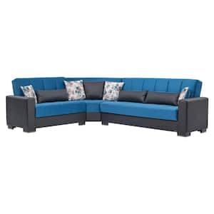 Basics Collection 3-Piece 108.7 in. Microfiber Convertible Sofa Bed Sectional 6-Seater With Storage, Turquoise/Black