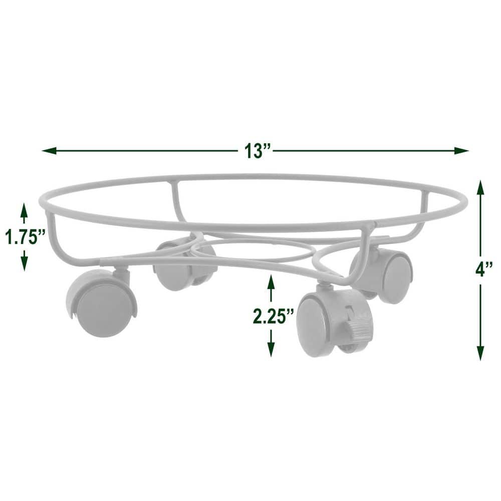 13-Inch Black Metal Heavy-Duty Plant Caddy with Wheels