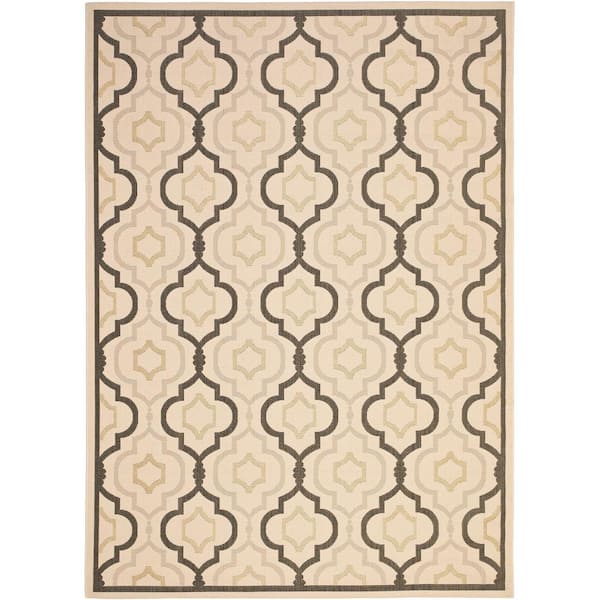 SAFAVIEH Courtyard Beige/Black 9 ft. x 12 ft. Geometric Indoor/Outdoor Patio  Area Rug