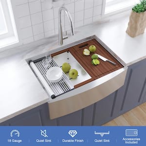 33 in. Farmhouse Apron-Front Single Bowl Stainless Steel Workstation Kitchen Sink 18 Gauge
