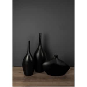 10 in. Height Black Matte Bottle Ceramic Squatty Vase