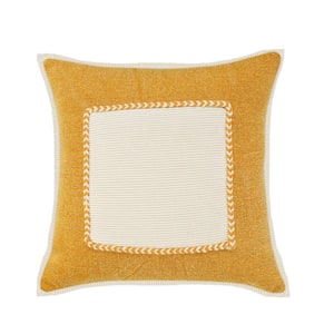 Riviera Mustard Yellow/Cream Framed Textured Poly-fill 20 in. x 20 in. Throw Pillow