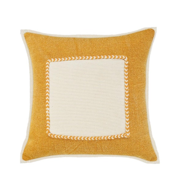 Mustard Yellow Grey White Striped Lumbar Pillows Linen Textured