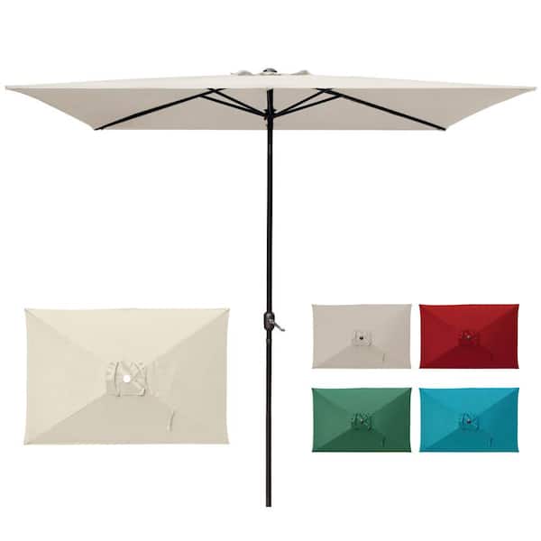 LAUREL CANYON 10 ft. x 6.5 ft. Rectangular Market Outdoor Patio Umbrella Table with Push Button Tilt and Crank in Beige