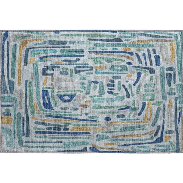 Mayfield Premium Machine Washable Abstract AMF2432 Teal 2 ft. x 3 ft. Accent Rug