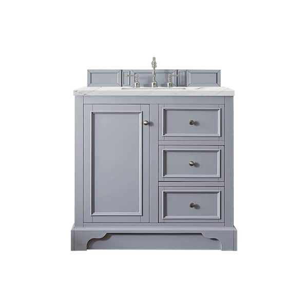 James Martin Vanities De Soto 37.30 in. W x 23.5 in. D x 36.3 in. H Bathroom Vanity in Silver Gray with Ethereal Noctis Quartz Top