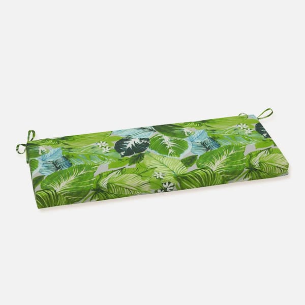 Pillow Perfect Tropical Rectangular Outdoor Bench Cushion in Green
