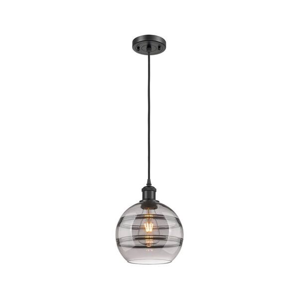 Rochester 100-Watt 1-Light Matte Black Standard Mini Pendant Light with Painted Glass Shade, No Bulbs Included