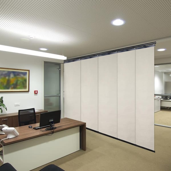EMOH Pearlescent 58 in. - 110 in. W x 116 in. L Adjustable 5- Panel Black Single Rail Panel Track with 23.5 in. Slates