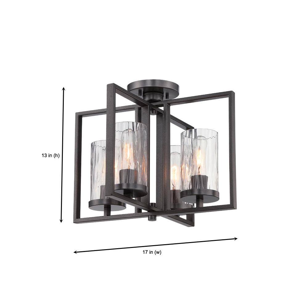 Charcoal Rain Glass 17" Transitional Semi-Flush Mount Light