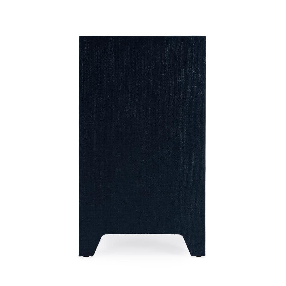 Navy Blue Raffia 1-Drawer Nightstand with Brass Pull