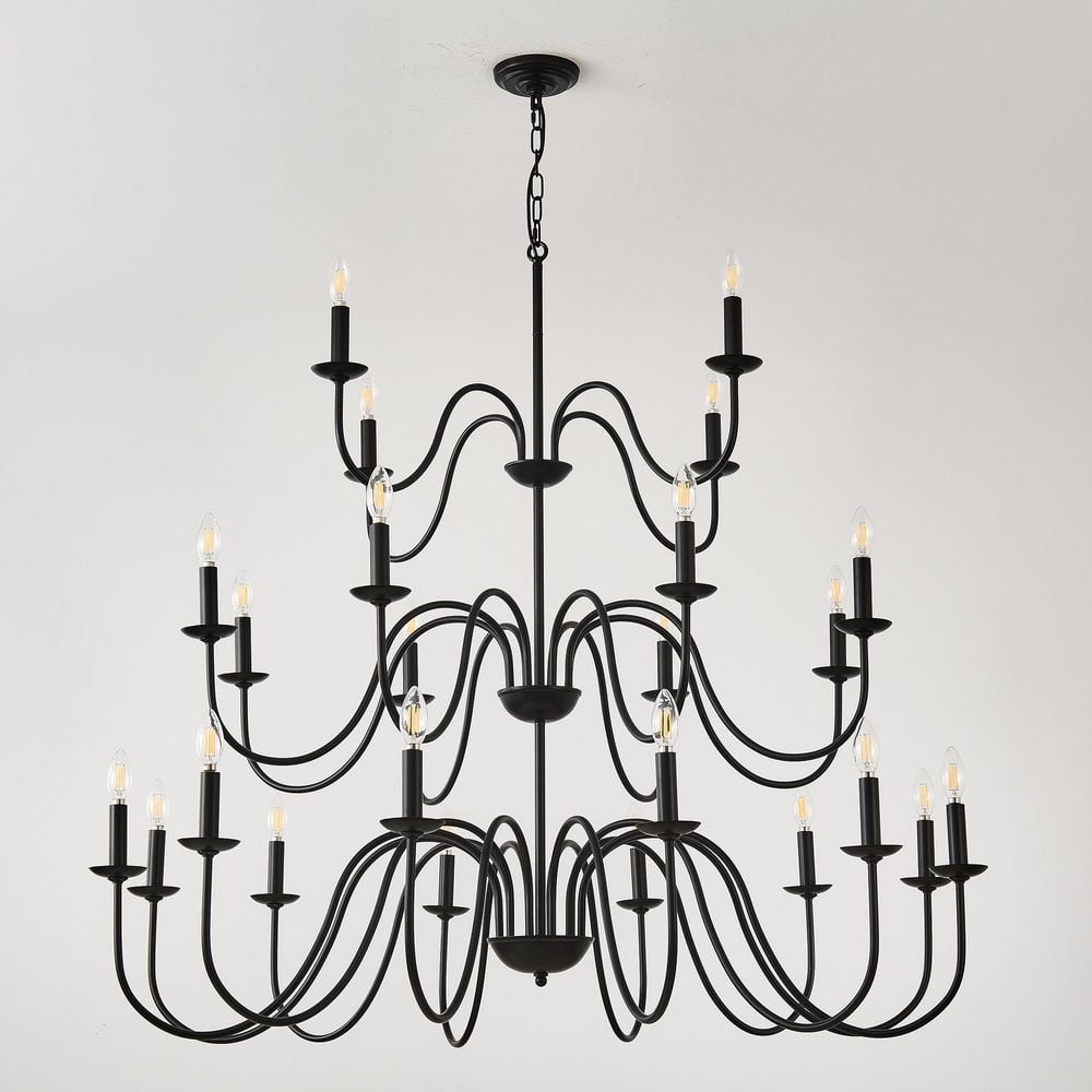 24-Light Black Candle Chandelier, 47 in. Adjustable Farmhouse Pendant Light for Dining Room, Living Room(No Bulbs)-E12 price history on PriceWatchPro