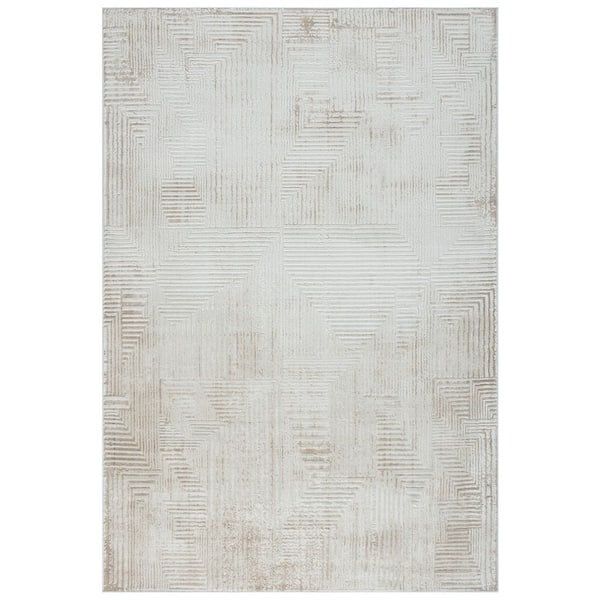Eternal 4 ft. x 6 ft. Ivory/Beige Geometric Distressed Area Rug