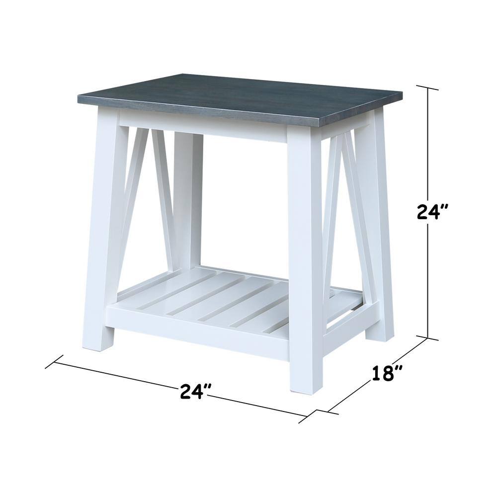 Surrey 31'' Solid Parawood End Table in White & Heather Gray