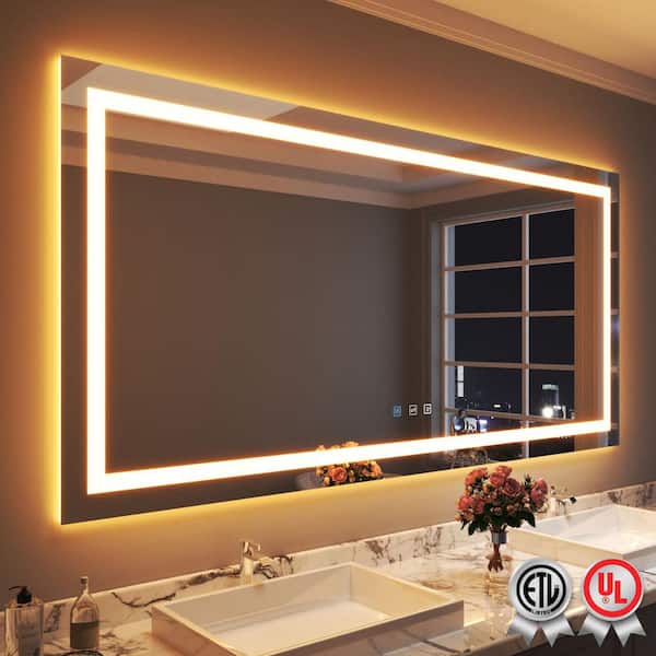 waterpar Backlit and Front Light 84 in. W x 40 in. H Rectangular Frameless Wall Bathroom Vanity Mirror