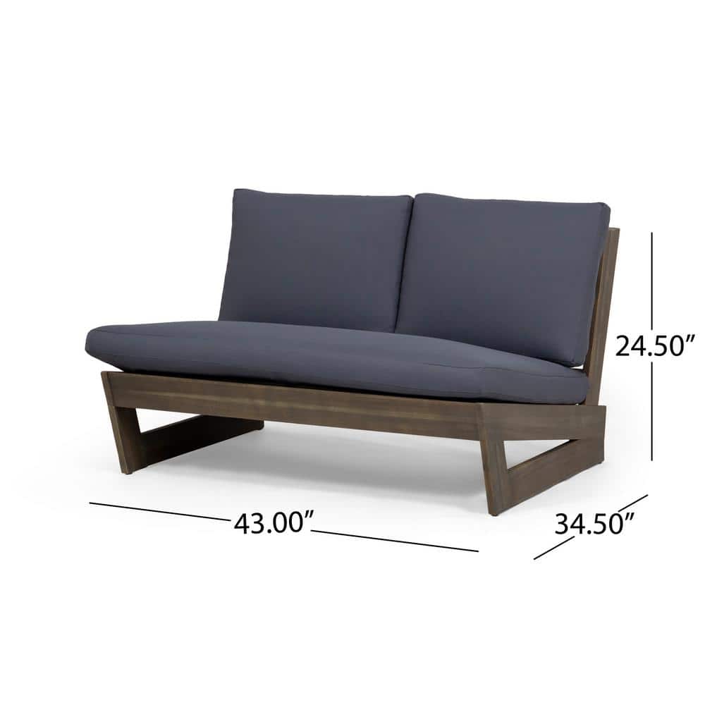 Sleek Grey Acacia Wood Loveseat with Water-Resistant Dark Grey Cushions