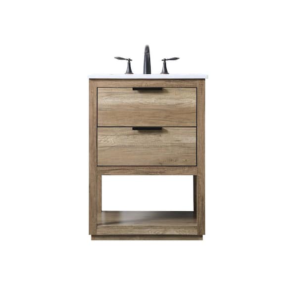 24 in. W x 19 in. D x 34 in. H Bath Vanity in Natural Oak with White Engineered Marble Top
