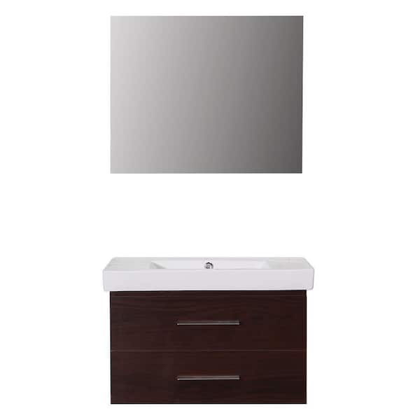 Mediterraneo Palermo 32 in. W x 17 in. D x 18 in. H Bath Vanity in Brown PVC with Vitreous China Vanity Top and Basin and Mirror