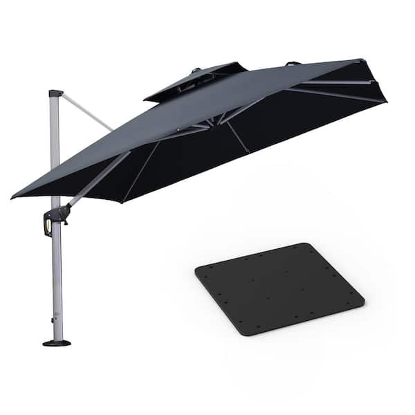 PURPLE LEAF 10 ft. Square High-Quality Aluminum Cantilever Polyester Outdoor Patio Umbrella with Base Plate, Gray