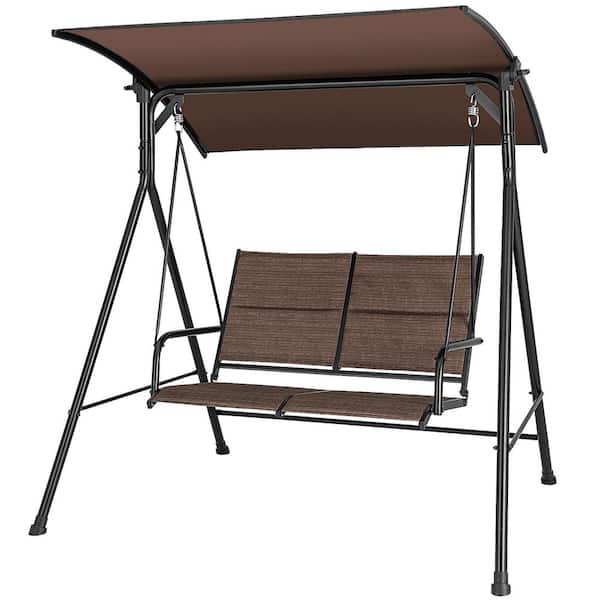 Gymax 2-Person Metal Porch Swing Glider Adjustable Canopy Garden Outdoor Patio Swing