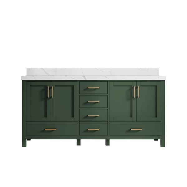Willow Collections Malibu 72 in. W x 22 in. D x 36 in. H Double Sink Bath Vanity in Lafayette Green with 2 in. Calacatta Quartz Top