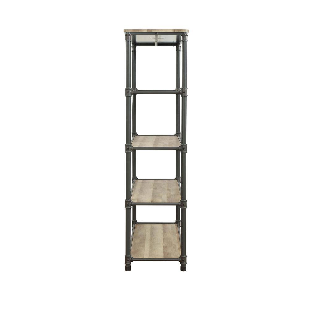 Itzel Antique Oak & Sandy Gray 4-Tier Bookshelf with Metal Frame