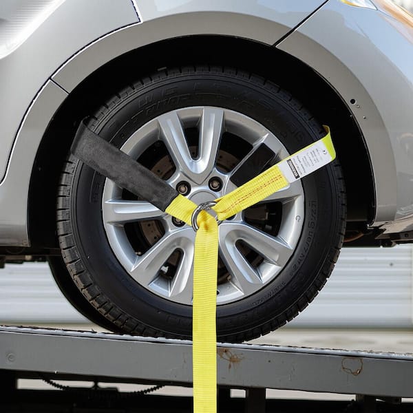 Wheel Chock Tie-Down Kit, Tire-Style Tow Dolly Strap, Car Tie Down Kit with Heavy-Duty Hook, Working Load 3333 lbs.