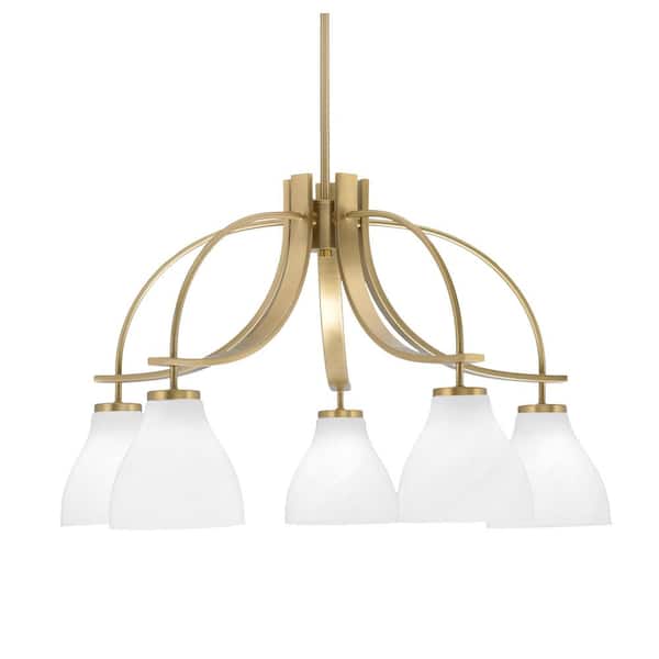 Unbranded Olympia 16.5 in. 5-Light New Age Brass, Downlight Chandelier 5 in. White Marble Glass Shade