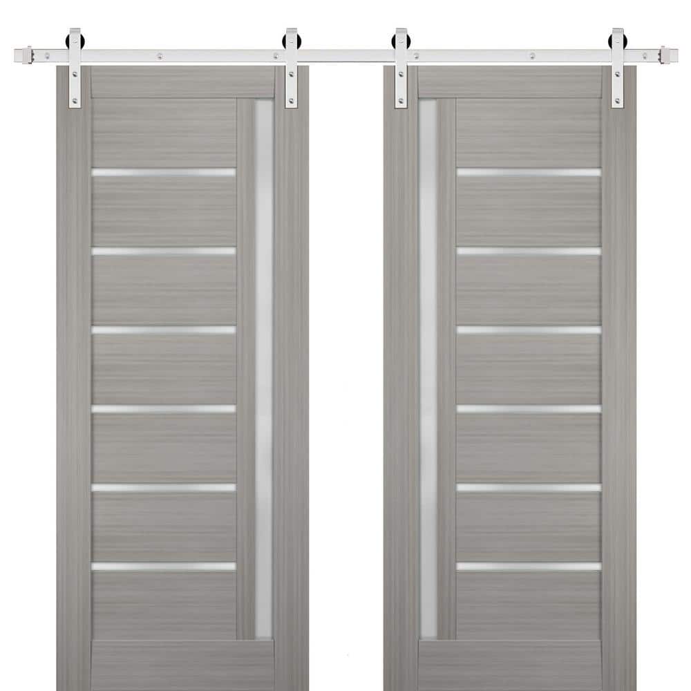Sartodoors 48 in. x 80 in. Single Panel Gray Finished Solid MDF Sliding Door with Double Barn Stainless Kit, Gray Ash -  4088DBSSSS48