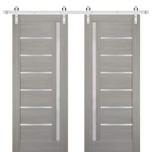 48 in. x 80 in. Single Panel Gray Finished Solid MDF Sliding Door with Double Barn Stainless Kit