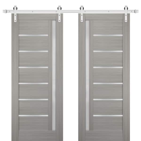 Sartodoors 48 in. x 80 in. Single Panel Gray Finished Solid MDF Sliding Door with Double Barn Stainless Kit