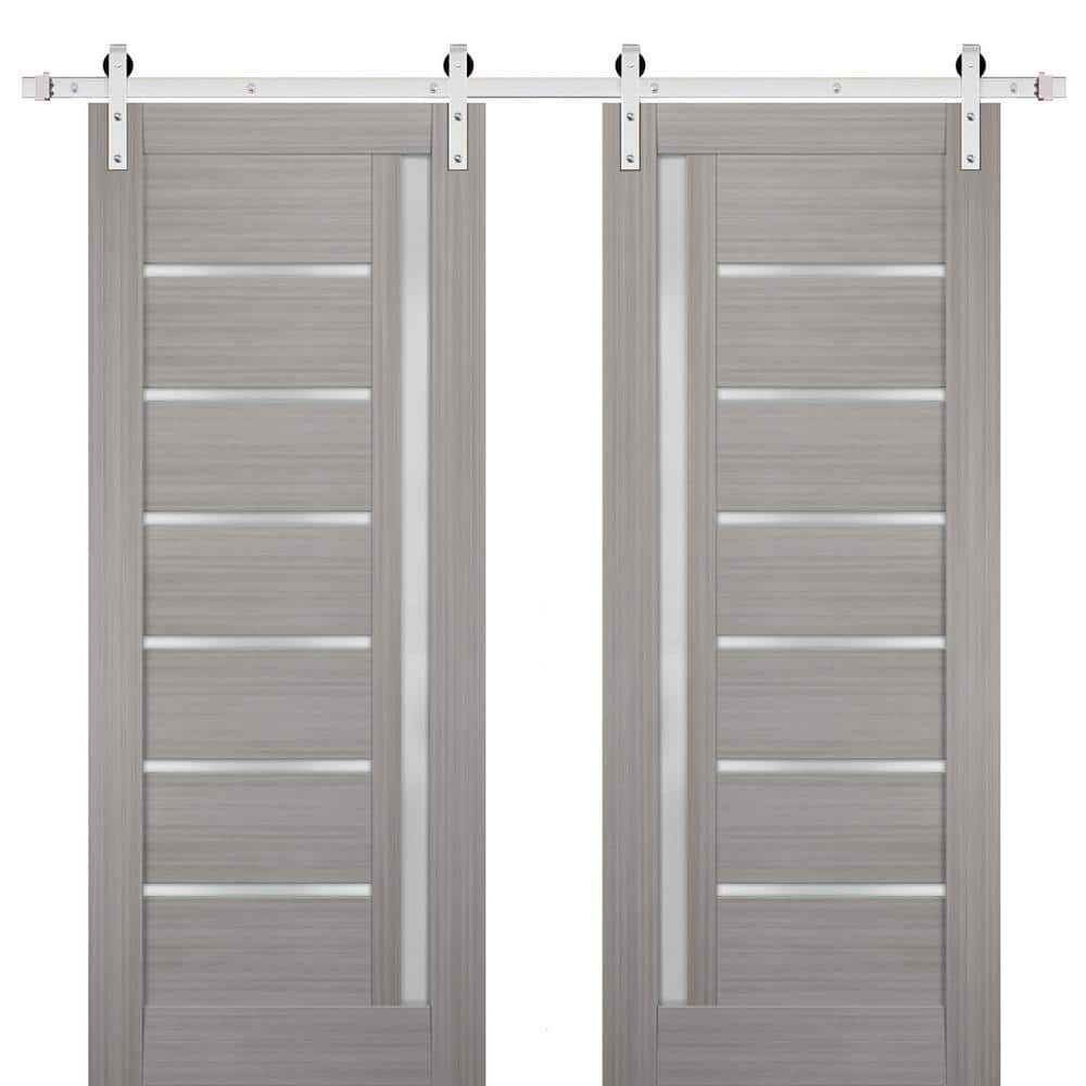Assemble Required 64 in. x 80 in. Single Panel Gray Finished Solid MDF Sliding Door with Double Barn Stainless Kit price history on PriceWatchPro