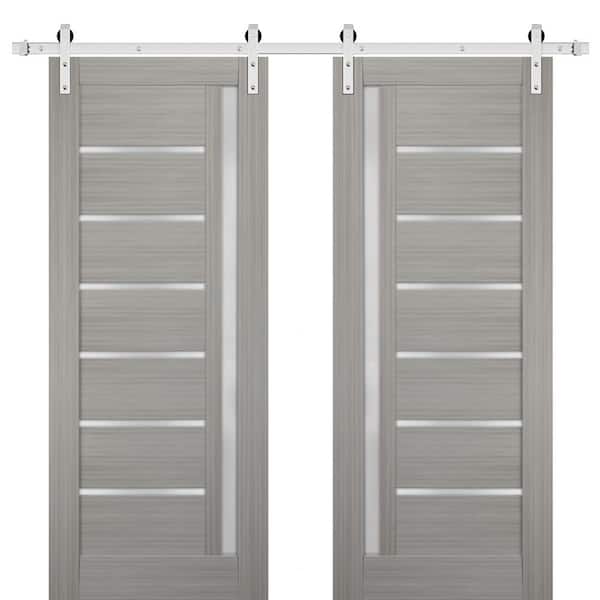 36 in. x 96 in. Single Panel Gray Solid MDF Sliding Door with Double Barn Stainless Kit