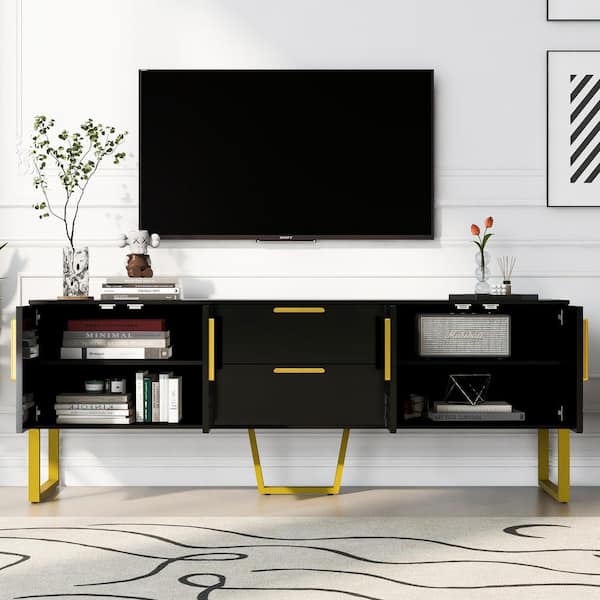 Harper & Bright Designs Modern Black TV Stand Fits TVs up to 75 in. with Storage Drawers and Cabinets